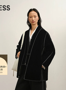 LESS冬复古新中式中长丝绒棉衣2P0B16640