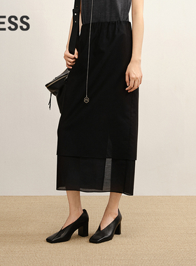 【商场同款】LESS2025年秋新款拼接直筒半身裙含桑蚕丝2P7D15190