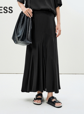 【精工系列】LESS夏季6A桑蚕真丝黑色气质鱼尾半身裙女2P5D13300