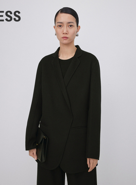 LESS冬季羊毛大衣女休闲简约宽松翻驳领毛呢西服外套2NA711870