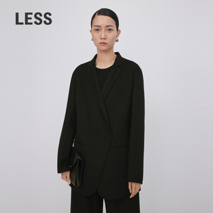 LESS冬季 羊毛大衣女休闲简约宽松翻驳领毛呢西服外套2NA711870