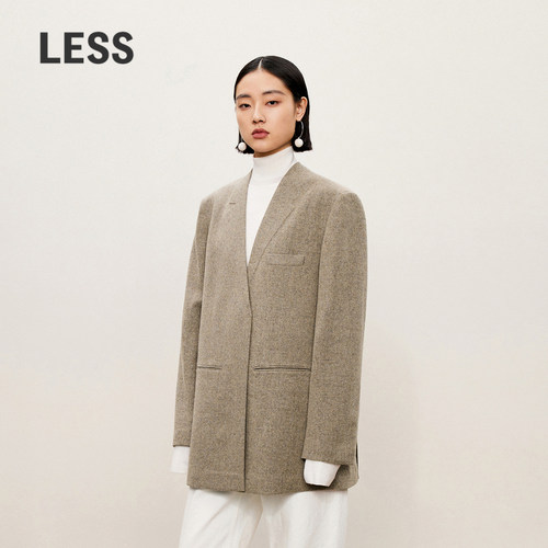 【精工系列】LESS秋冬V领西装女气质通勤宽松羊毛呢外套2O0710750