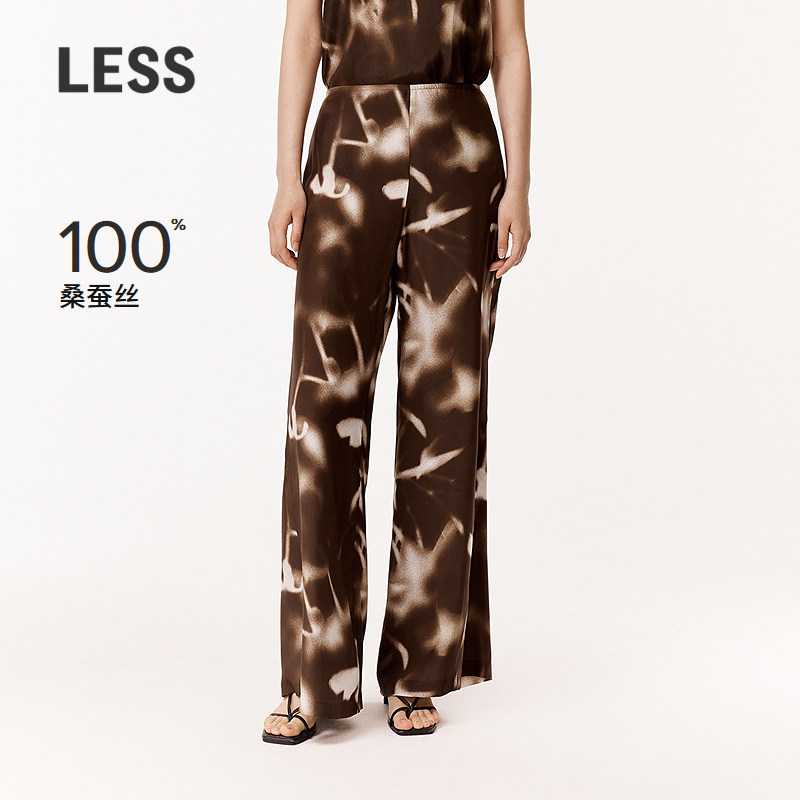 【0压系列】LESS弥散印花设计感桑蚕真丝喇叭型休闲长裤2O5E