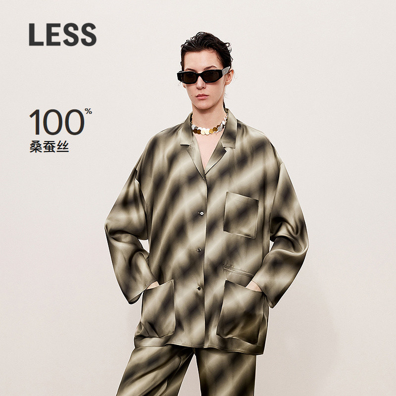 【0压系列】LESS桑蚕真丝衬衫女春秋光影条纹质感上衣女2O72
