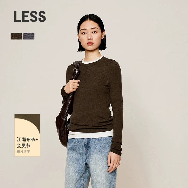 LESS冬轻薄打底毛衫女时尚舒适修身套头薄款长袖针织衫2O031