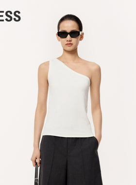 LESS春棉质斜肩剪裁解构感弹性防走光单肩带内搭小背心2O3010110