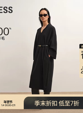 【商场同款】LESS2025年秋新款美丽诺V领针织衫连衣裙2P9G16670
