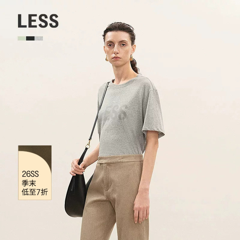 LESS全棉休闲圆领字母T图片