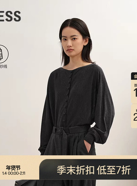 【商场同款】LESS2025冬新款进口薄款一字领开襟针织衫2P0315980