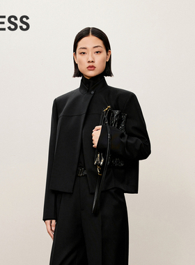 LESS春秋一粒扣干练短西服女小香风精纺戗驳领西装外套2O9710610