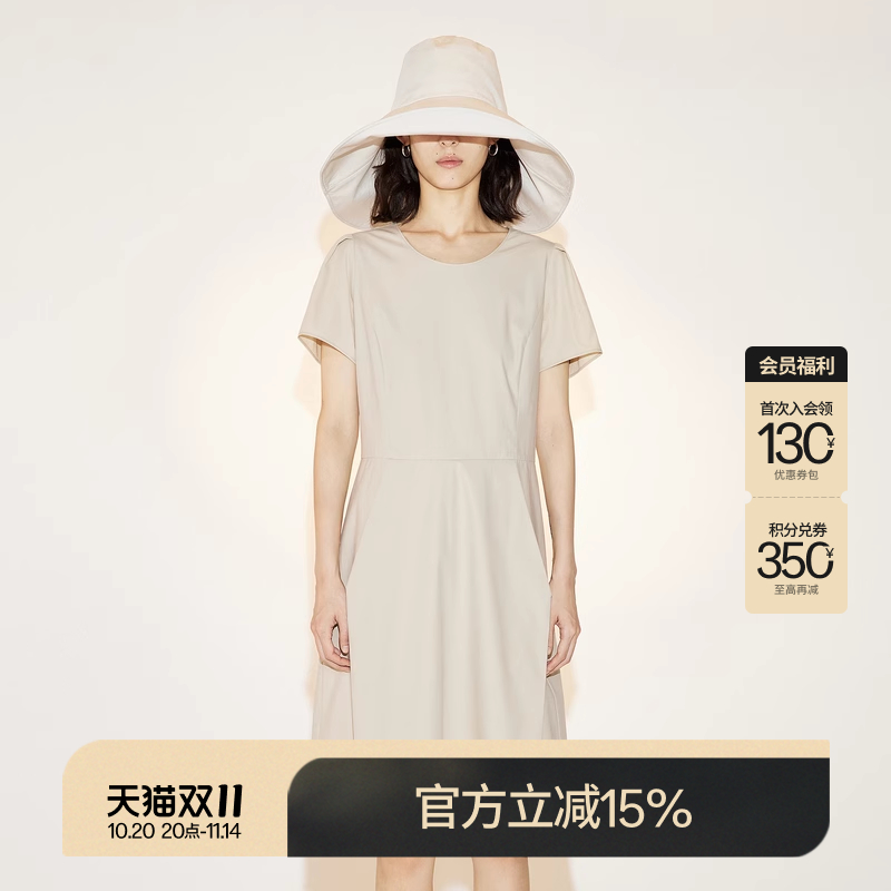 LESS泡泡袖圆领短袖连衣裙