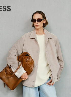 LESS春纯色通勤休闲宽松上衣工装绒面皮衣外套女2P1A11640