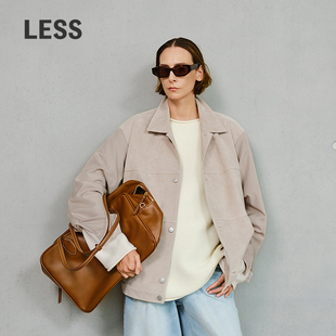 LESS春纯色通勤休闲宽松上衣工装 绒面皮衣外套女2P1A11640