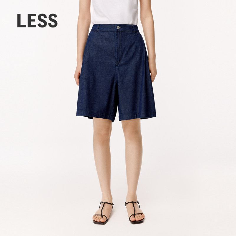 LESS夏季通勤牛仔短裤女休闲宽松阔腿休闲直筒五分中裤2O5E13170
