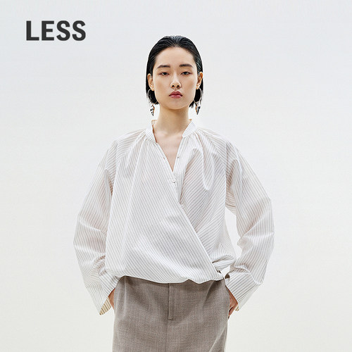 LESS设计感宽松立领条纹衬衫