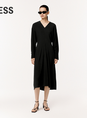 【0压系列】LESS春套头收腰A字伞形长款V领垂坠连衣裙2O1G11050