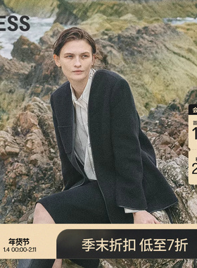 【商场同款】LESS2025年冬新款中长款无领长袖呢大衣2P0816520