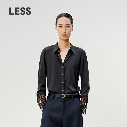 LESS新款蕾丝绣花桑蚕丝衬衫女