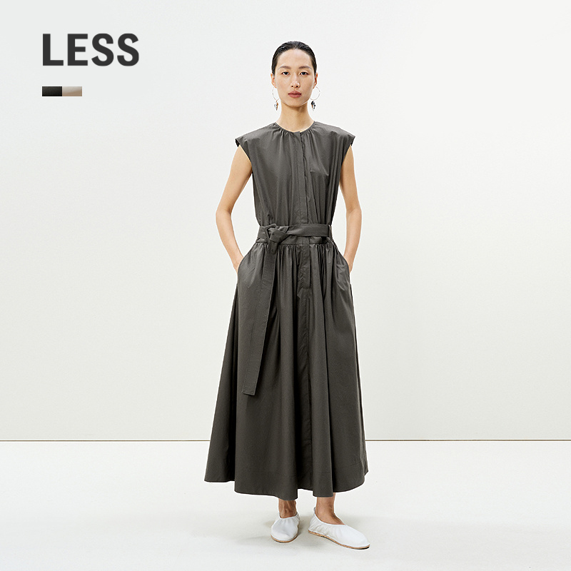LESS通勤全棉无袖A字连衣裙