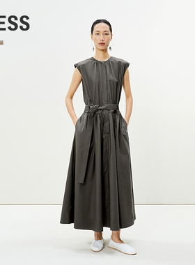 LESS夏全棉舒适优雅收腰长裙气质利落无袖A字连衣裙女2P5G14050