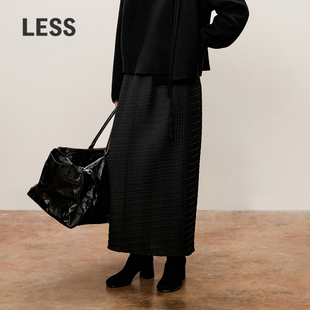 直筒长款 LESS春秋建筑褶腰裙女时尚 半身裙2O9D11390 精工系列