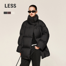 【0压系列】LESS冬围裹领羽绒服女廓形宽松中长方格外套2O0C13530