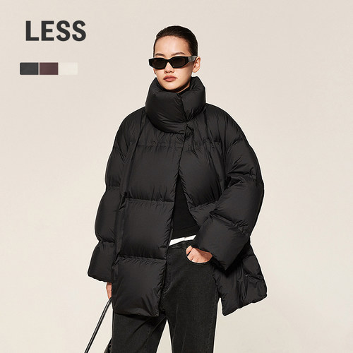 LESS冬季保暖中长款白鸭绒羽绒服
