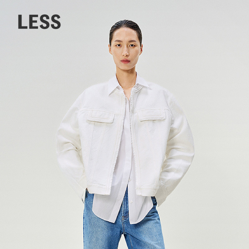 【精工系列】LESS春季重工小香风毛边短款牛仔夹克女2P1610