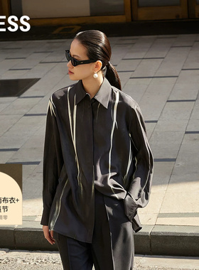 【精工系列】LESS黑色印花衬衫女桑蚕真丝宽松长袖衬衣2O4212930
