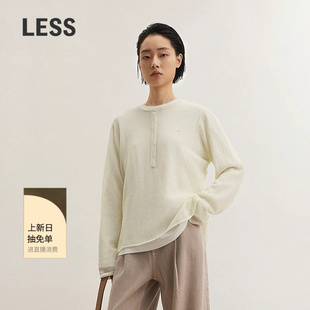LESS长袖套头针织衫女通勤休闲宽松薄款长绒棉圆领上衣2P331501H