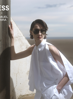 【SAMUEL系列】LESS白衬衫女全棉宽松设计感七分袖上衣2P3213230