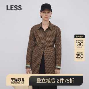 LESS春秋棉质裙子女复古印花衬衫 连衣裙2N9G13270
