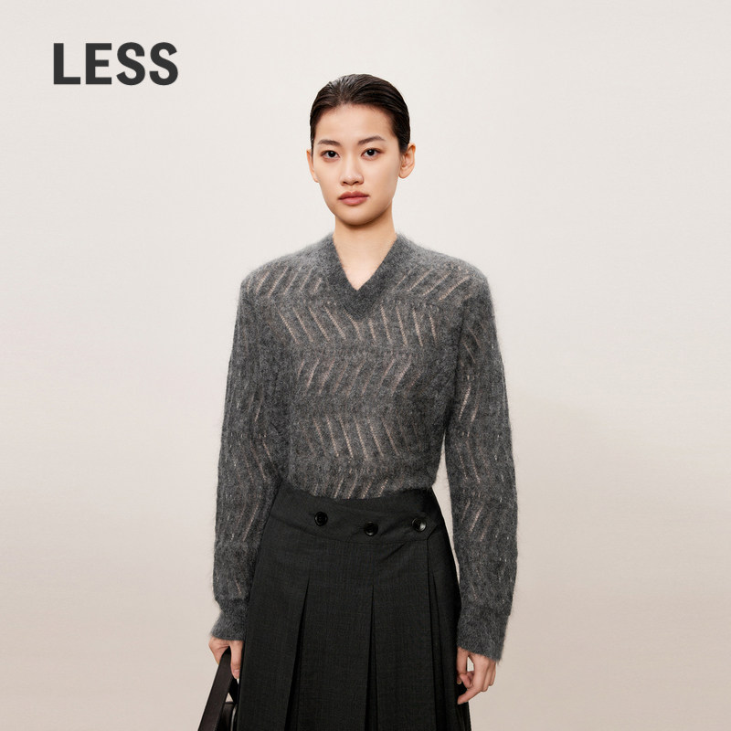 【精工系列】LESS春秋意大利马海毛V领薄款针织衫上衣2O831