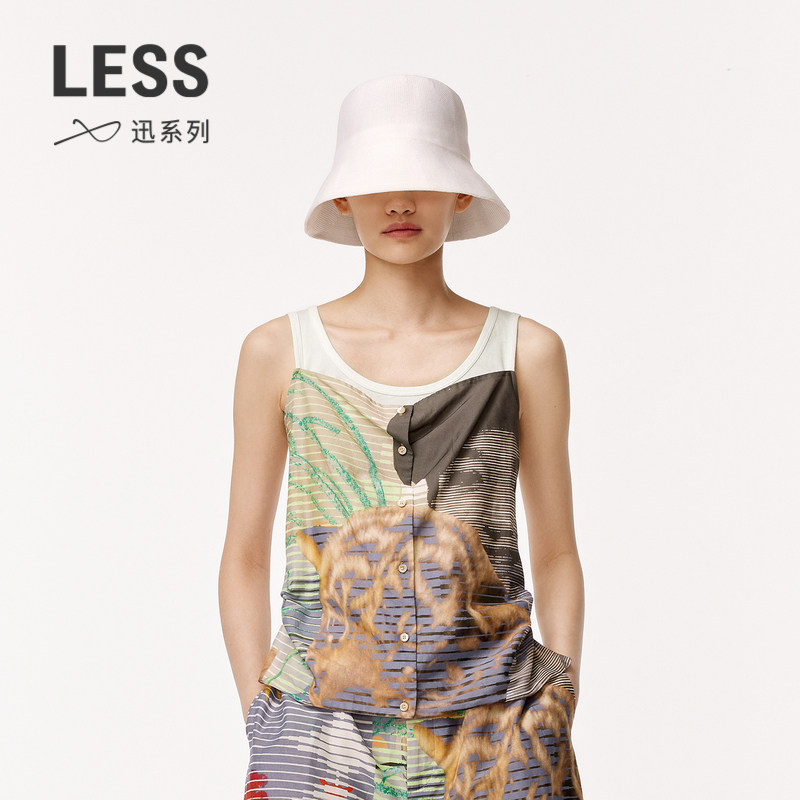 【迅系列】LESS夏季U领低领短款个性设计感印花吊带背心2O4012640图片
