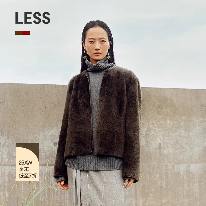 [商场同款】LESS2025冬新款老钱风无领正反两穿皮草外套2P