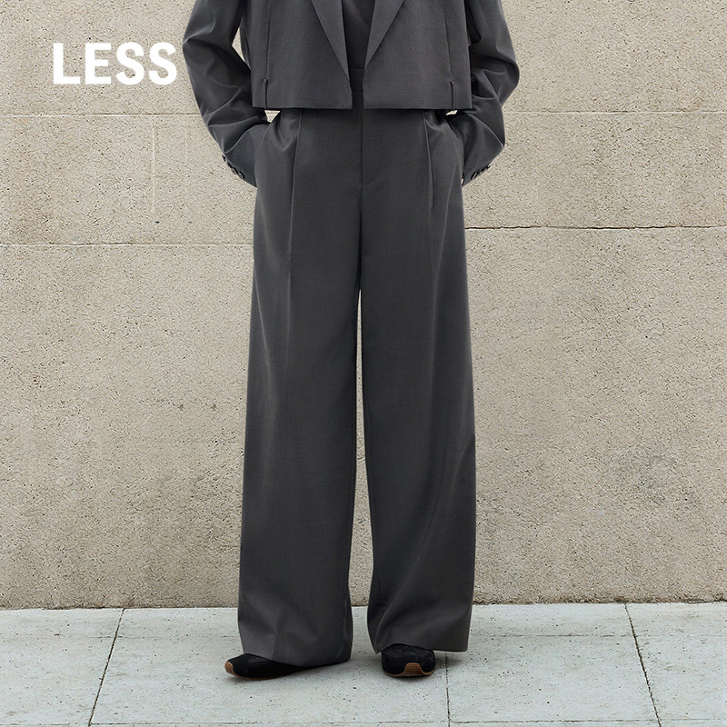 【精工系列】LESS春绵羊毛前片压褶长裤阔腿西装裤女2P3E13