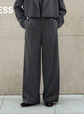 【精工系列】LESS春绵羊毛前片压褶长裤阔腿西装裤女2P3E13760
