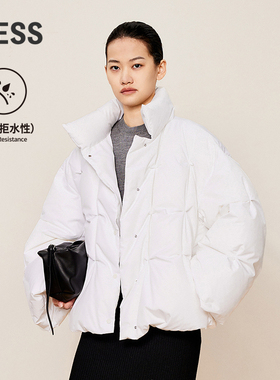 LESS设计感短款羽绒服女白色块面格拒水立领白鸭绒上衣2OAC12600