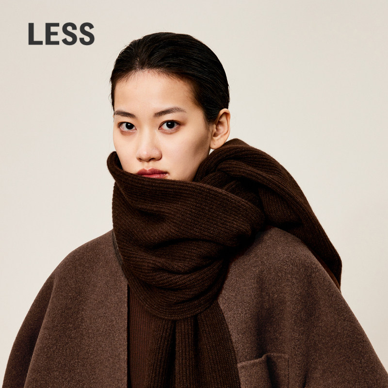 LESS冬季厚款围巾女通勤长方形绵羊毛时尚保暖复古披肩3O0K1
