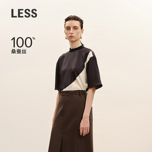 LESS撞色解构印花桑蚕丝衬衫