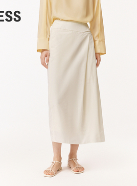 LESS夏季气质休闲简约直筒半身裙纯色棉混纺中长款腰裙2O5D12900