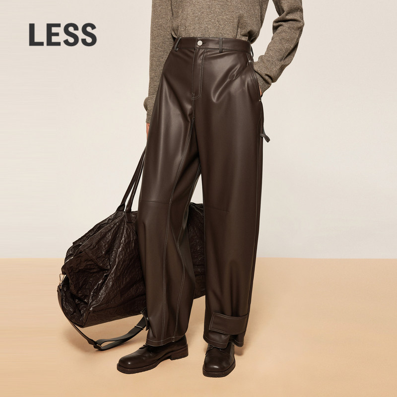 LESS复古摩登直筒皮质休闲裤