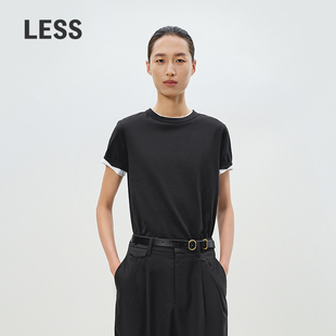 LESS春简约休闲上衣圆领全棉纯色T恤女2P2113050 0压系列
