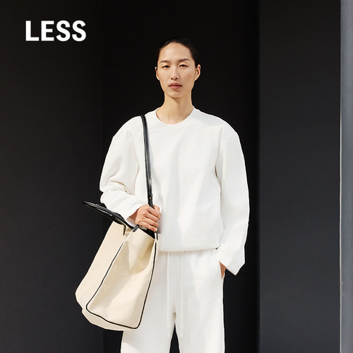 LESS新款纯棉休闲套头纯色卫衣