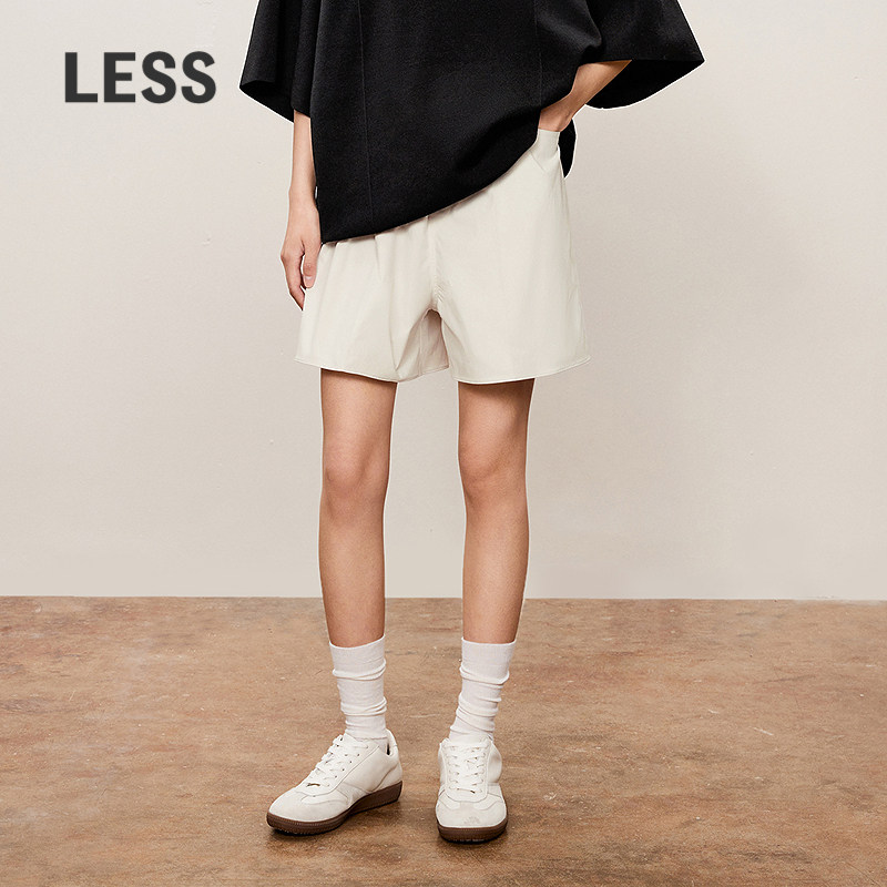 LESS松紧五分裤子女挺括运动简约百搭休闲宽松直筒短裤2O7E1