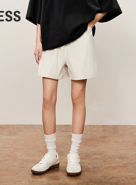 LESS松紧五分裤子女挺括运动简约百搭休闲宽松直筒短裤2O7E10960