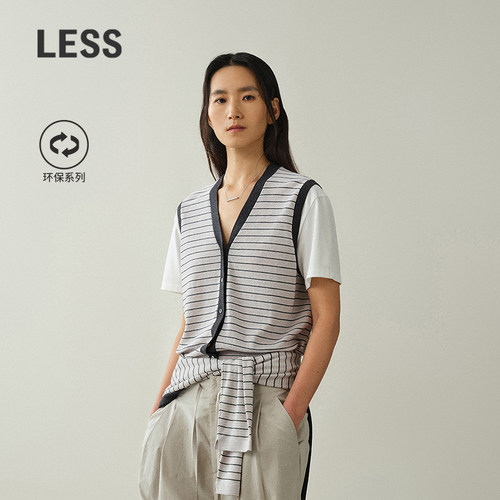 LESS假两件条纹针织开衫