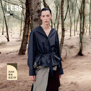 【商场同款】LESS2025年秋季新款进口休闲V领全棉衬衫女2P8216260