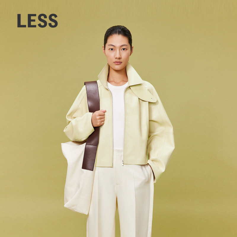 LESS春夏休闲羊皮革围裹翻领短款背后收腰设计皮衣外套2O1A1