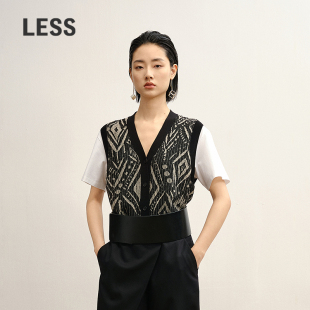 长绒棉民族几何短袖 商场同款 LESS2025秋新款 2P7315170 针织衫